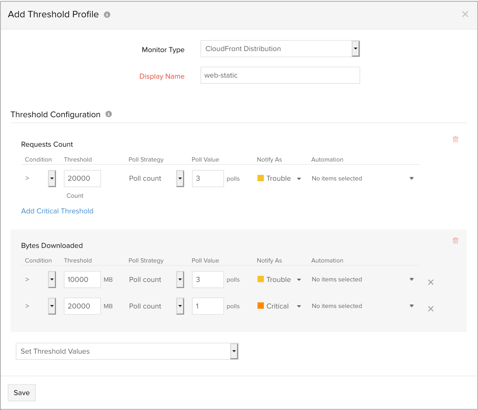 Configure thresholds for ElastiCache Memcached clusters