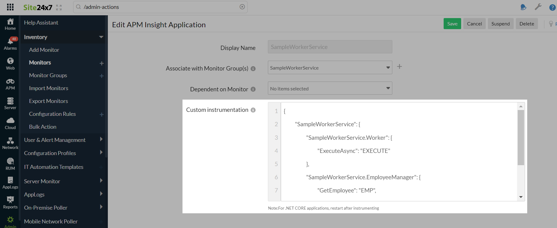 Example of .NET APM custom instrumentation