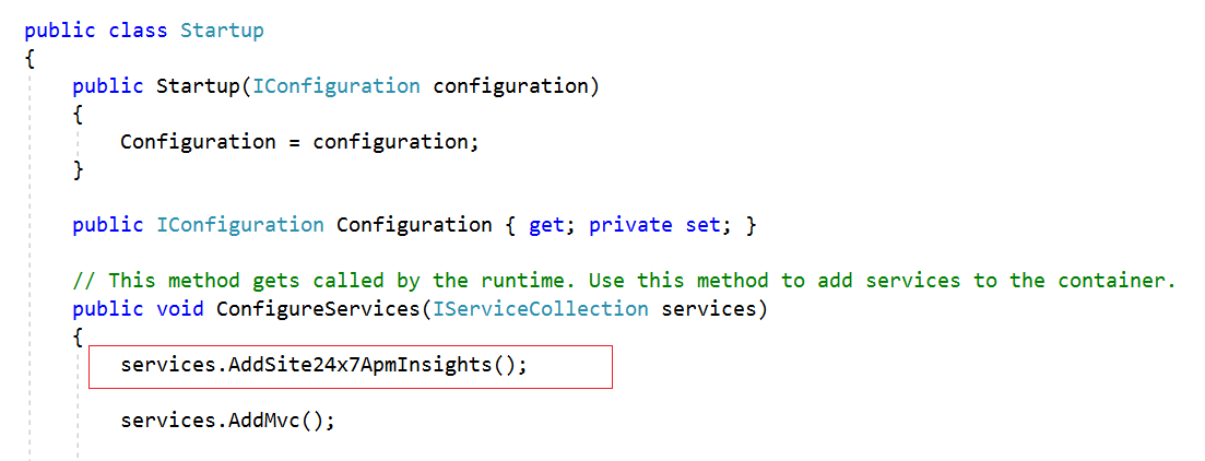 Line of code to install .NET Core agent