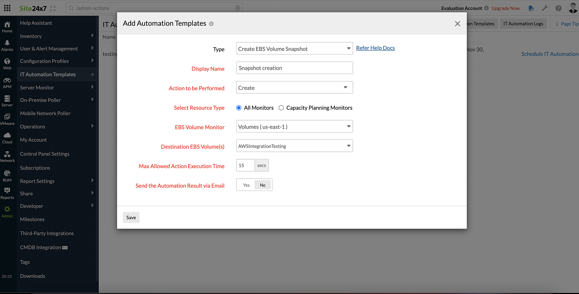 create ebs volume snapshot