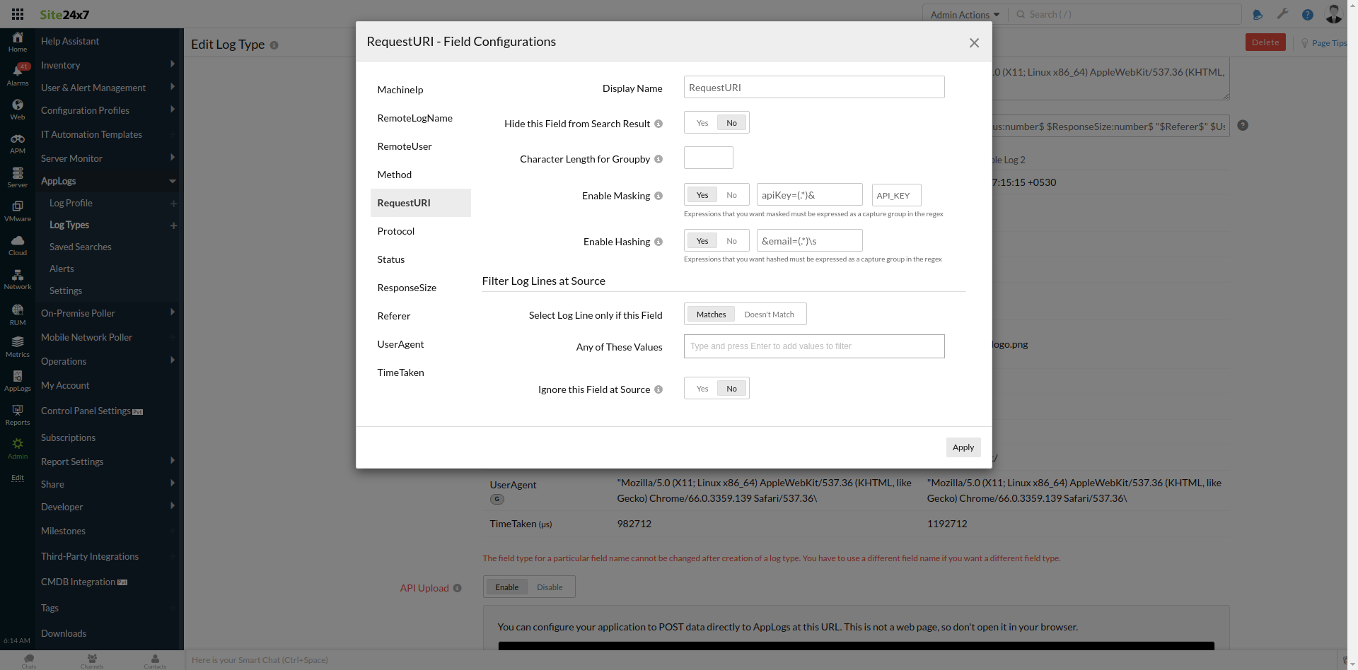 Masking and hashing logs