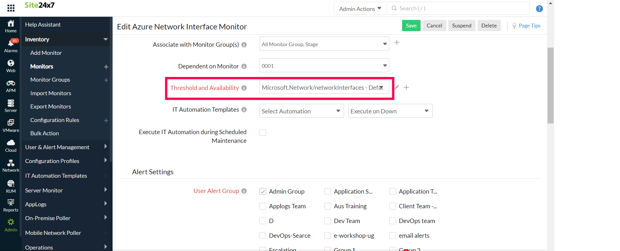 Network Interface Threshold