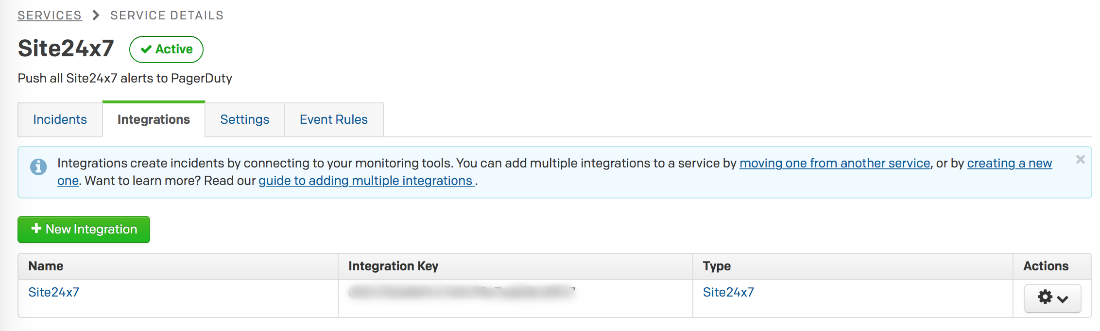 create service key in pagerduty