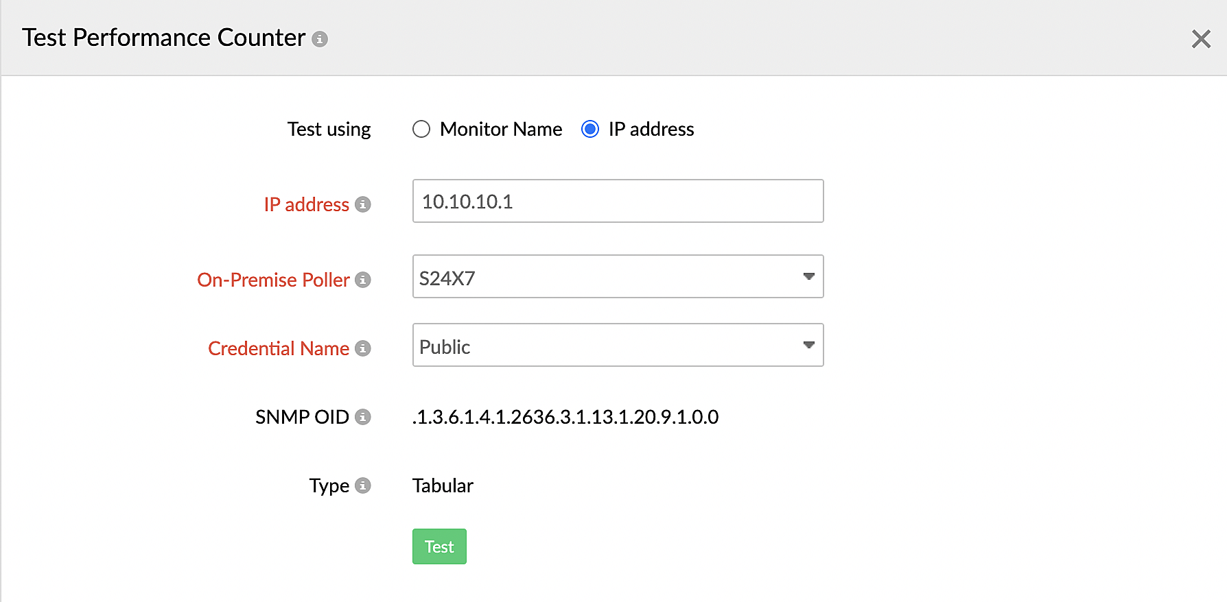 Testing a performance counter with the IP address.