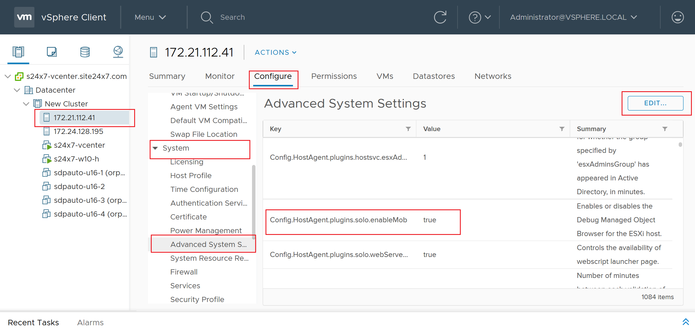 Enabling MOB using vSphere Client