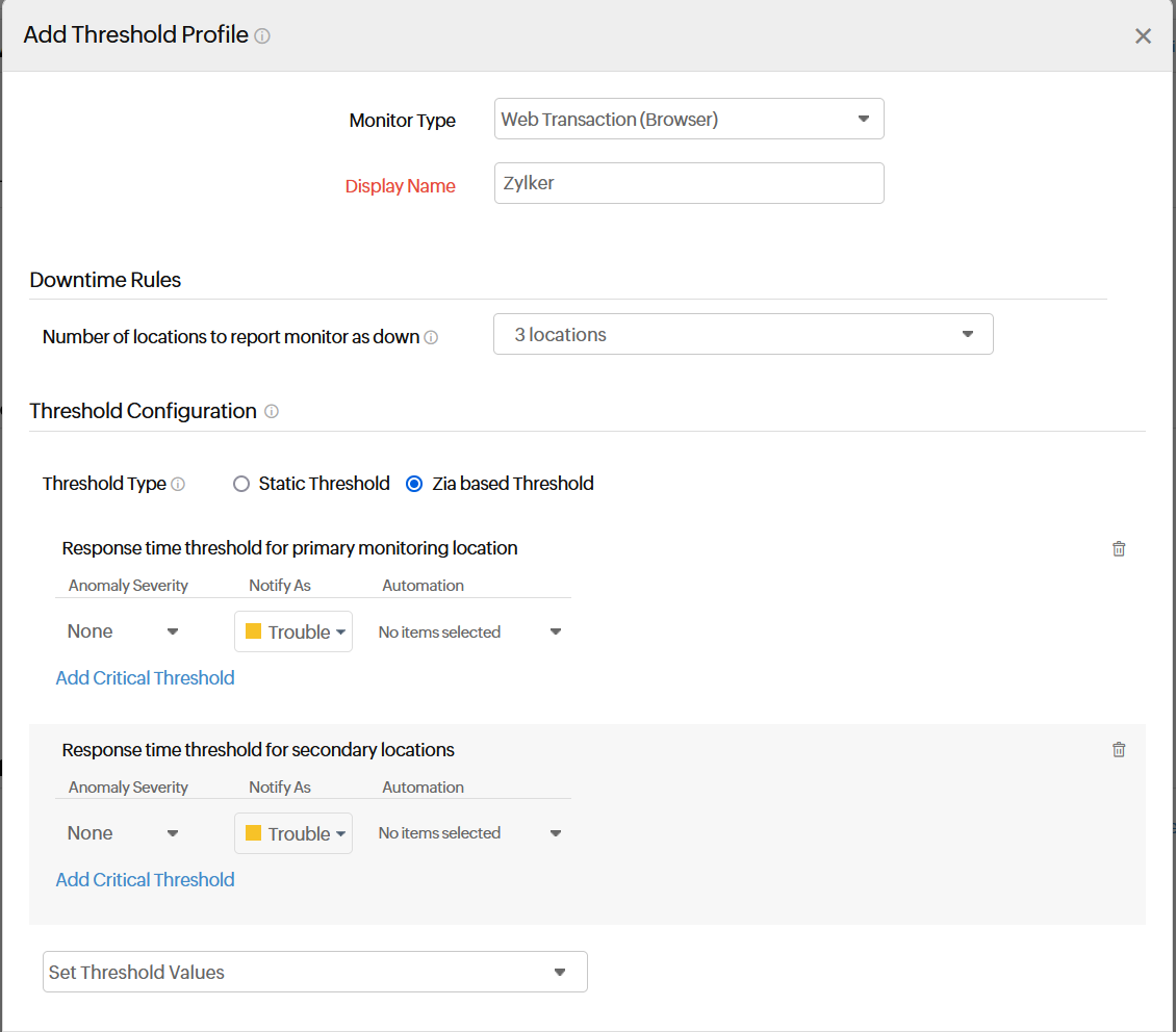 Zia-based threshold web transaction